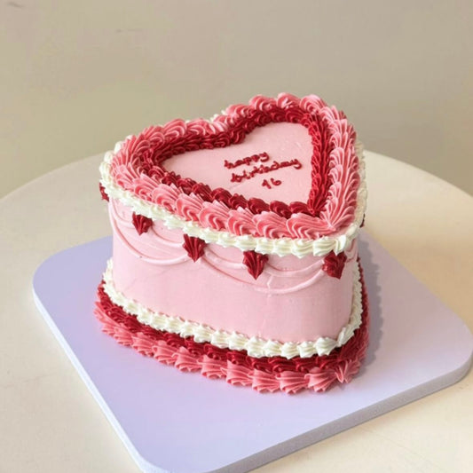 Red and pink heart cake